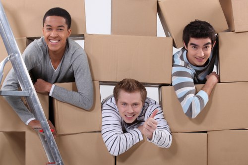 Removal team handling boxes during a house move