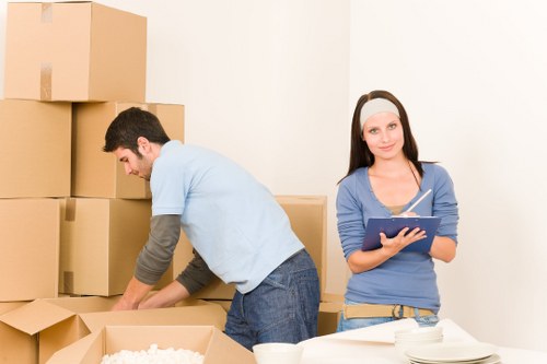 Office relocation logistics with organised moving boxes in Wandsworth